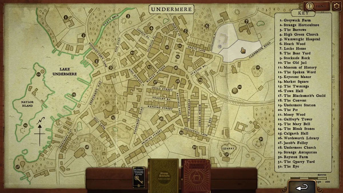Strange Antiquities Day 4 Clue Card lot behind Locke House and Keystone Manor on the Undermere map