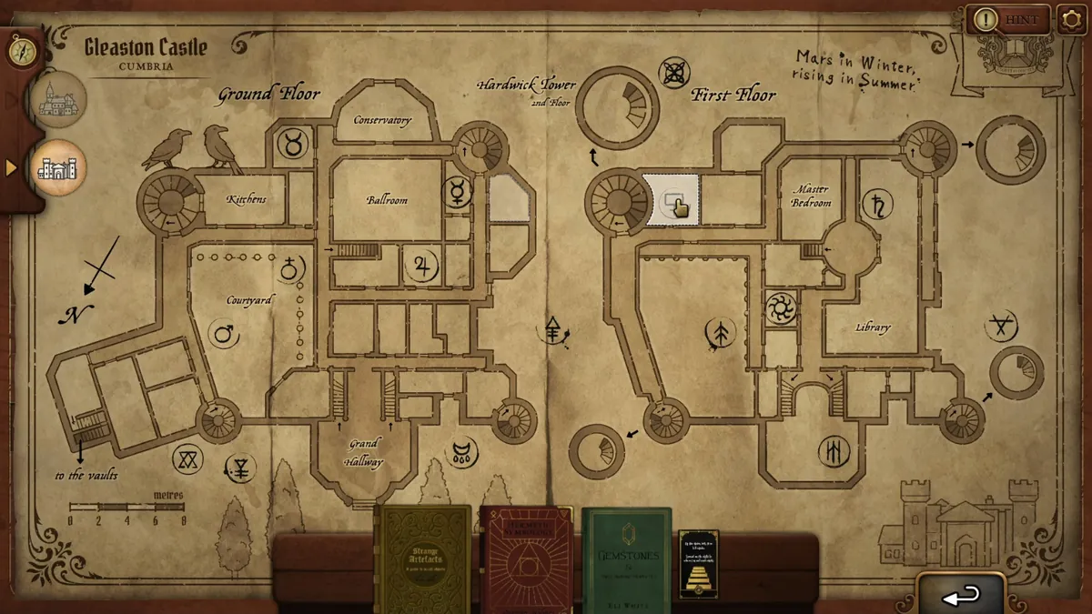 Strange Antiquities Day 6 Clue Card room next to the spiral staircase in Gleaston Castle