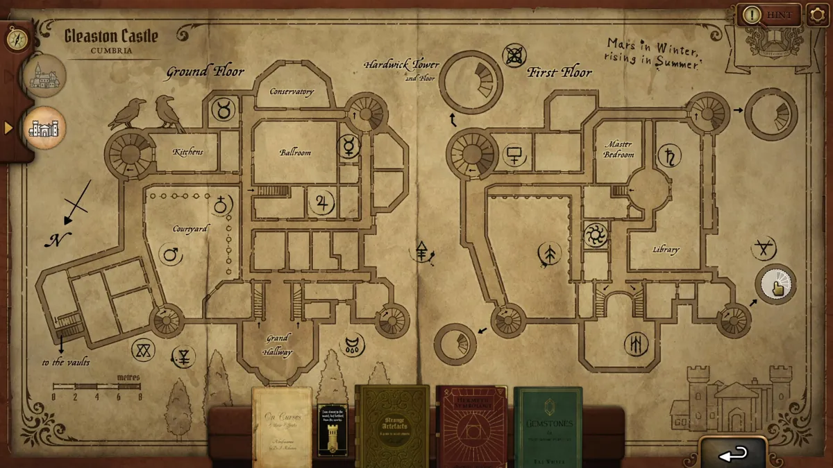 Strange Antiquities Day 8 Clue Card tower closest to the sunset on the Gleaston Castle map