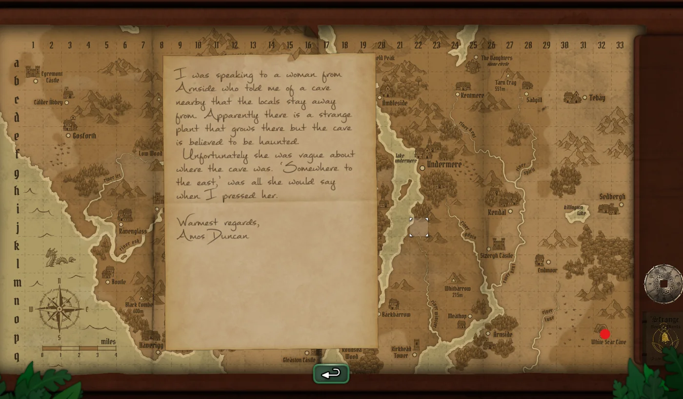 Strange Horticulture Day 15 White Scar Cave on the map