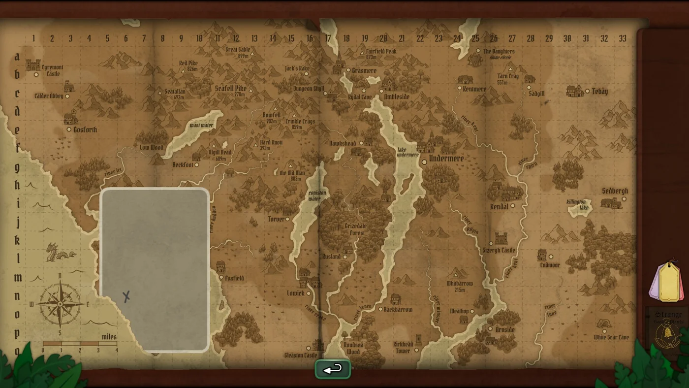 Strange Horticulture Day 4 torn card lined up on the map