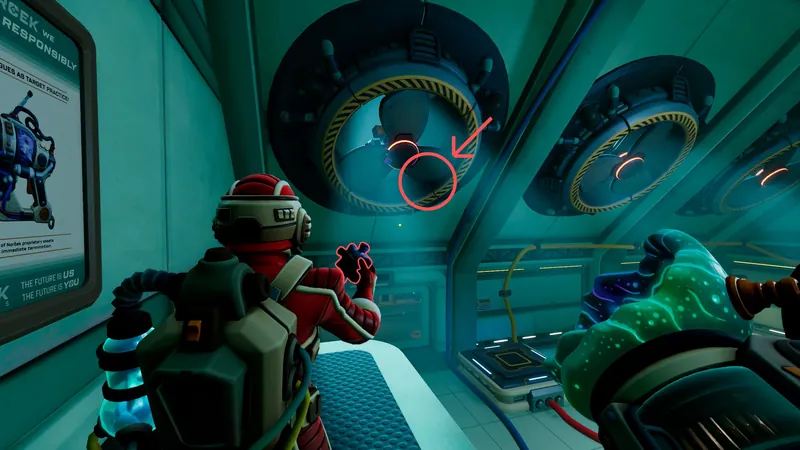 Player at the left ceiling fan in the Prototype Room with the piece circled