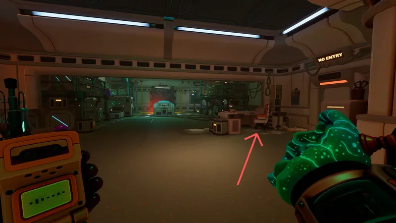 Arrow pointing to the table right of the entrance