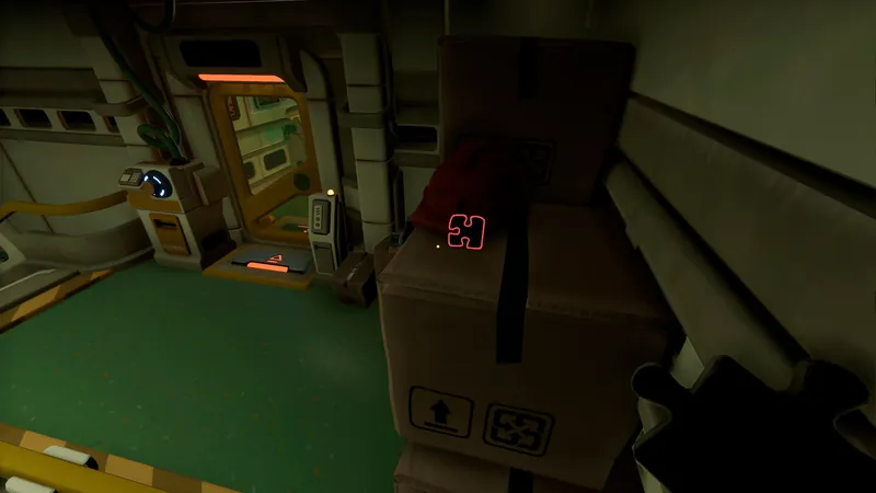 Puzzle piece next to a helmet on a box